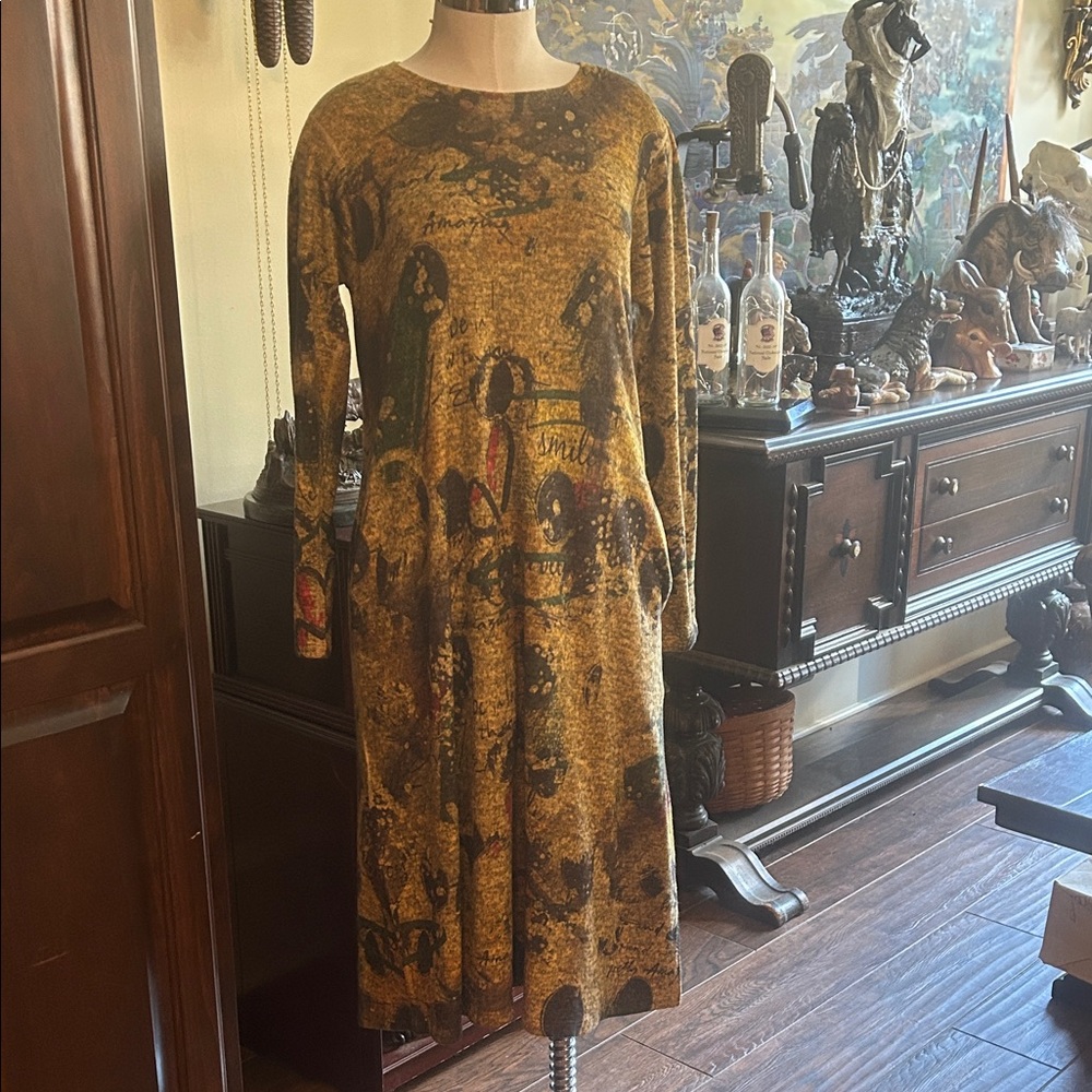 INOAH Sz S Jersey Sweater Dress Printed Long Sleeve Dress GUC